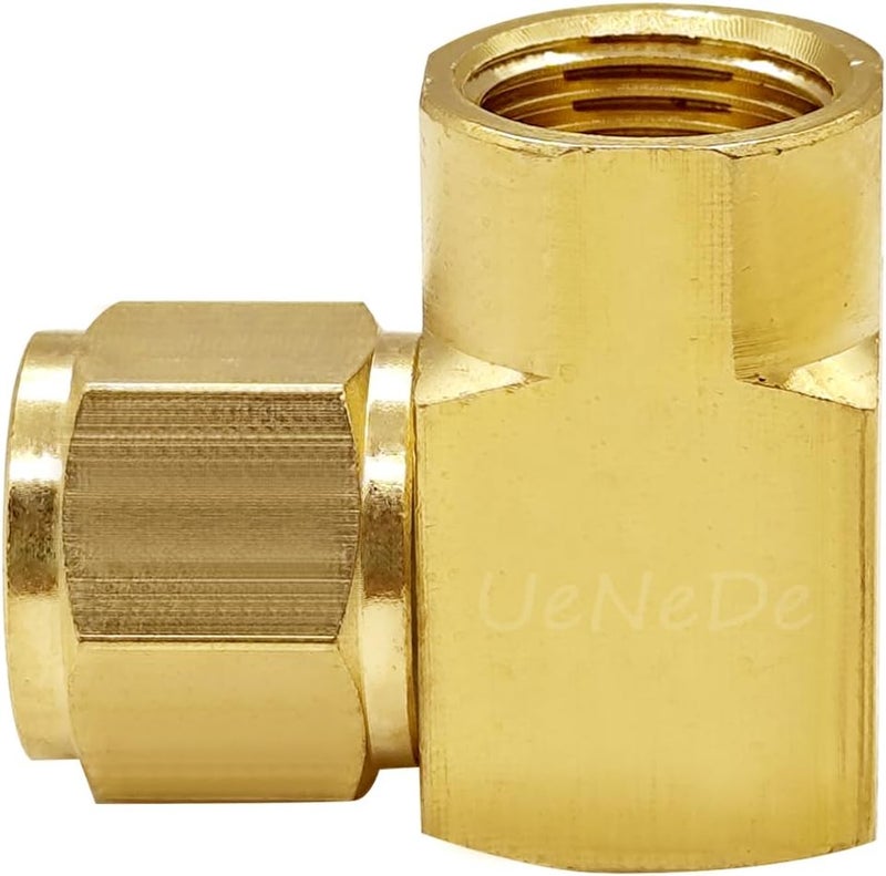 Uenede 2PCS Brass 90 Degrees Swivel Elbow Flare Fitting, 3/8 Flare Female Coupler, 3/8" Tube OD SAE 45 Degree Nut Gas Adapter Nipple Pipe Fitting Connector - Image 4